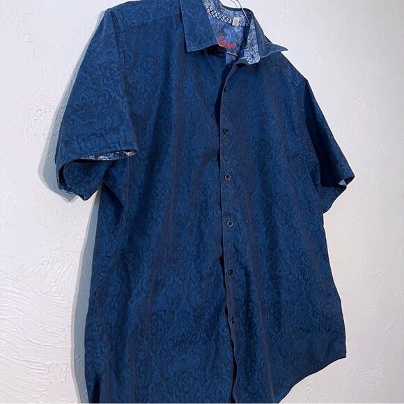 Robert Graham Blue PAISLEY Shirt Button Down Short Sleeve SZ XL - Picture 3 of 10
